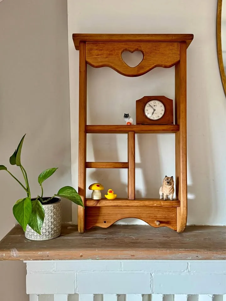 Vintage Solid Wood Heart Cutout Wall Shelf