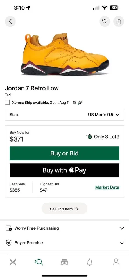 Jordan 7 Low “Taxi” Size 9.5 RARE image indicator(10)