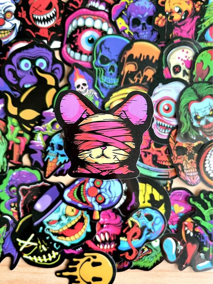 Pack of 50 Goth Skull Face Stickers image indicator(4)