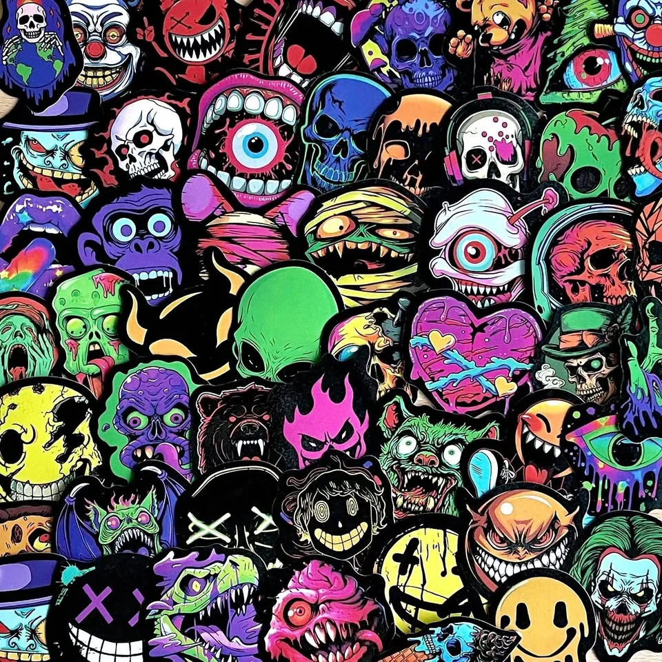 Pack of 50 Goth Skull Face Stickers image indicator(6)