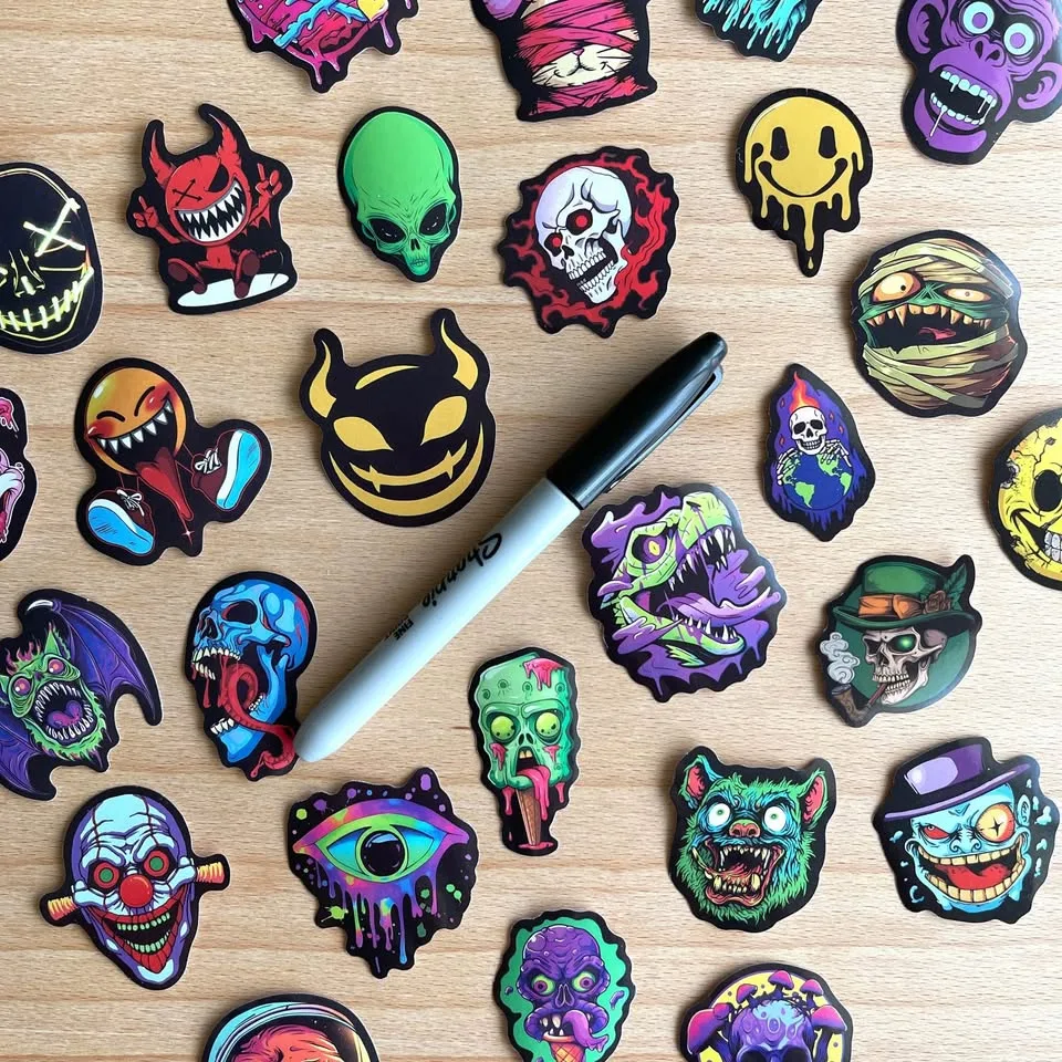 Pack of 50 Goth Skull Face Stickers image indicator(7)