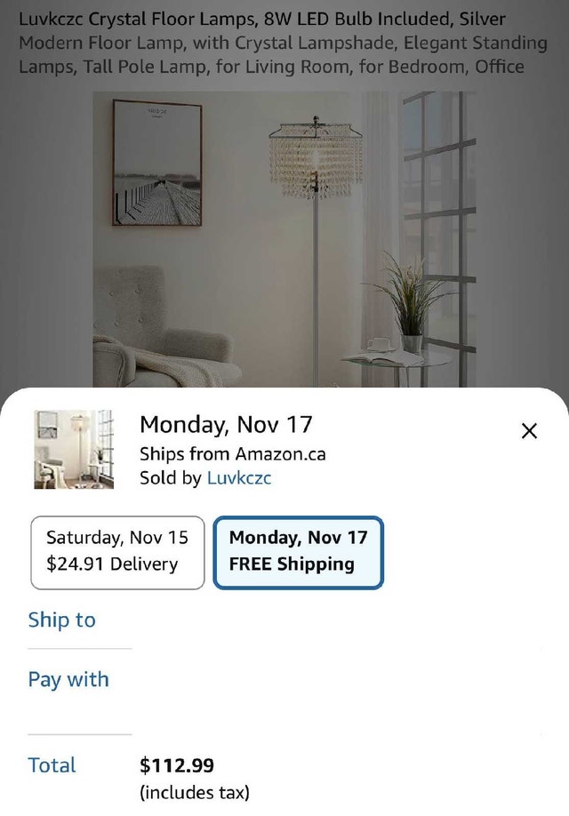 Crystal Floor Lamp with Elegant Double-Layer Shade – 62”