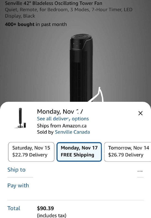 Senville SENTF-19JRA Tower Fan – Adjustable Height