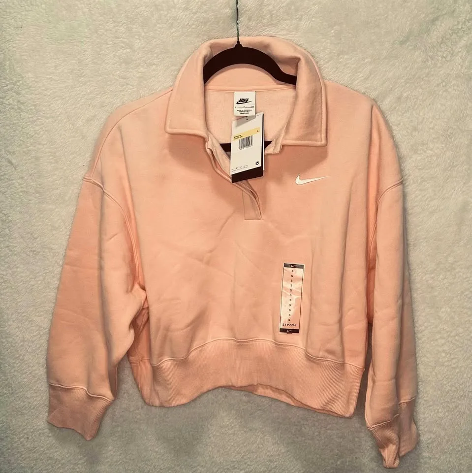 NWT Women's Nike Oversized Half-Zip Fleece Size S Crop Sweatshir thumbnail