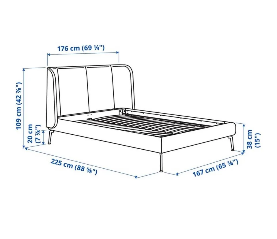IKEA TUFJORD Queen Bed Frame – Blue Fabric (Excellent Condition) image indicator(2)