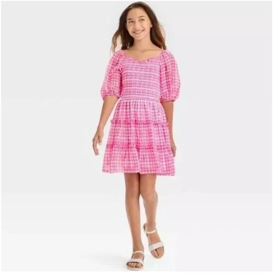 NWT Target Girls Smocked Dress Sz XS-XL Pink/White - photo 2