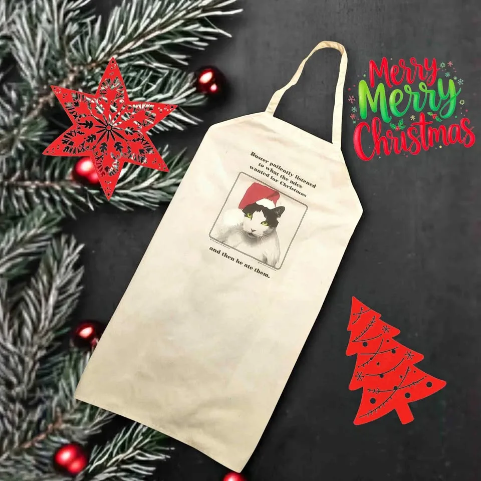 Brand New Cute Christmas Funny Cat White Apron