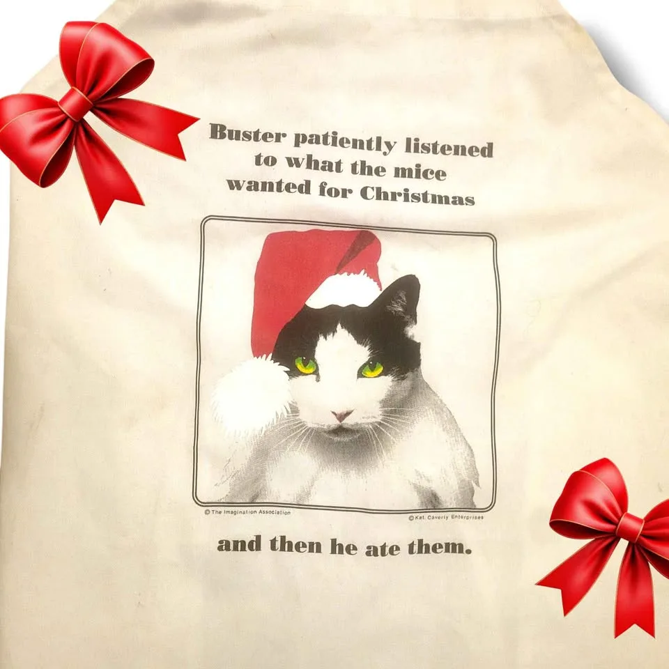 Brand New Cute Christmas Funny Cat White Apron image indicator(2)