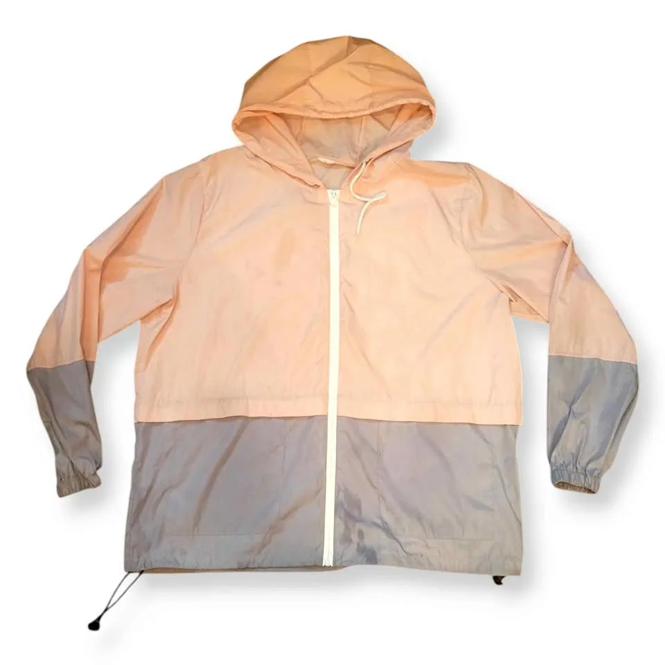 Retro Women's Light Pink & Grey Nylon 80's Windbreaker Size Medi