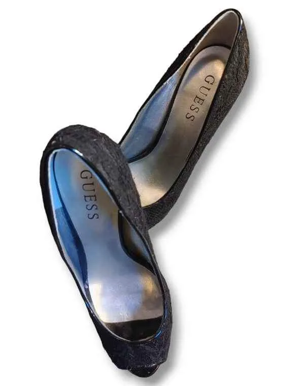 GUESS Black Lace Stiletto Heel Shoes Size 5.5 image indicator(3)