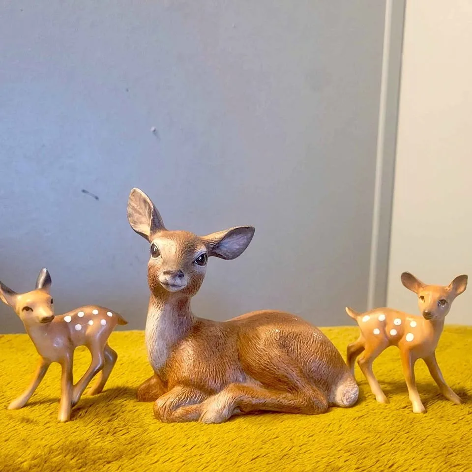 Family Of 3 Rare Mid-Century Japanese Ceramic Deer Figurines
