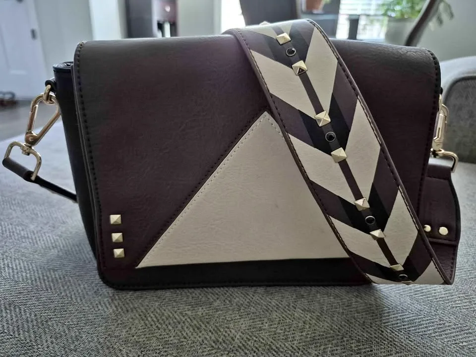 Brown and Beige Faux Leather Purse