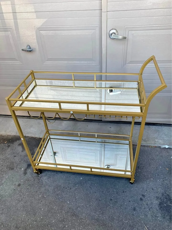 Gold Bar Cart – Serving Trolley with Mirrored Shelves