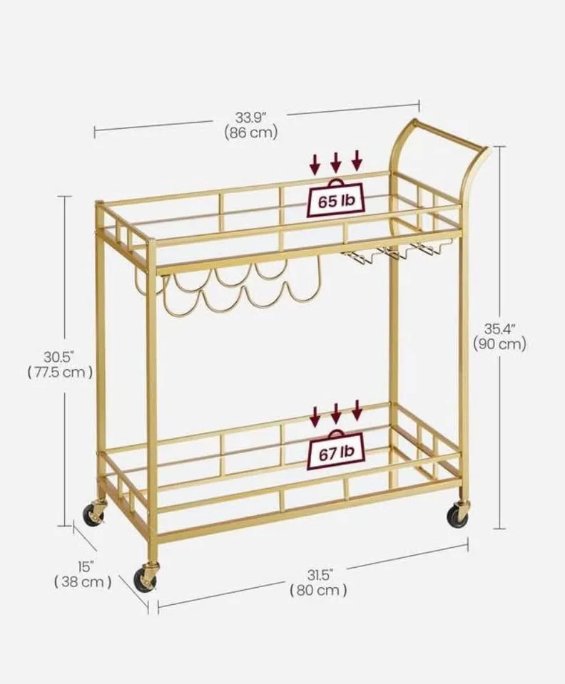 Gold Bar Cart – Serving Trolley with Mirrored Shelves image indicator(3)