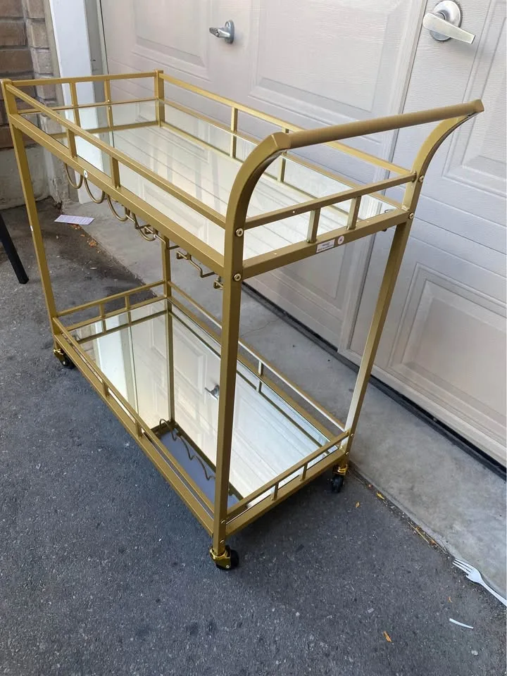 Gold Bar Cart – Serving Trolley with Mirrored Shelves image indicator(4)