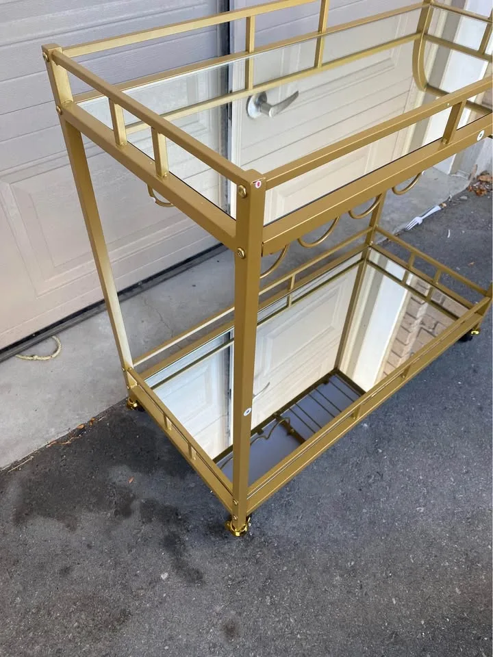 Gold Bar Cart – Serving Trolley with Mirrored Shelves image indicator(5)