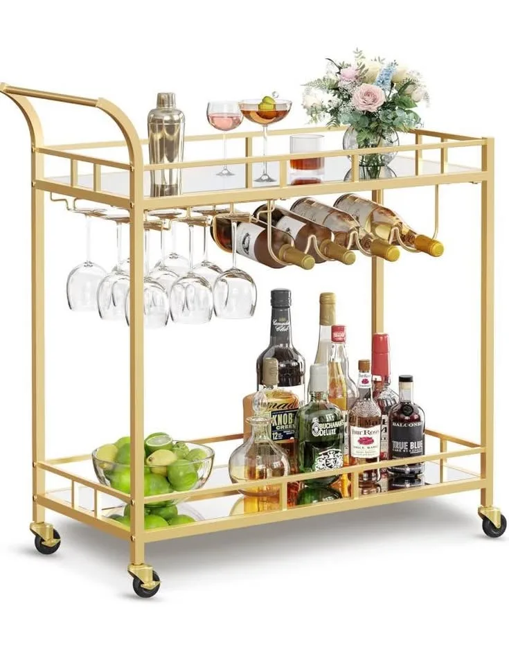Gold Bar Cart – Serving Trolley with Mirrored Shelves image indicator(6)