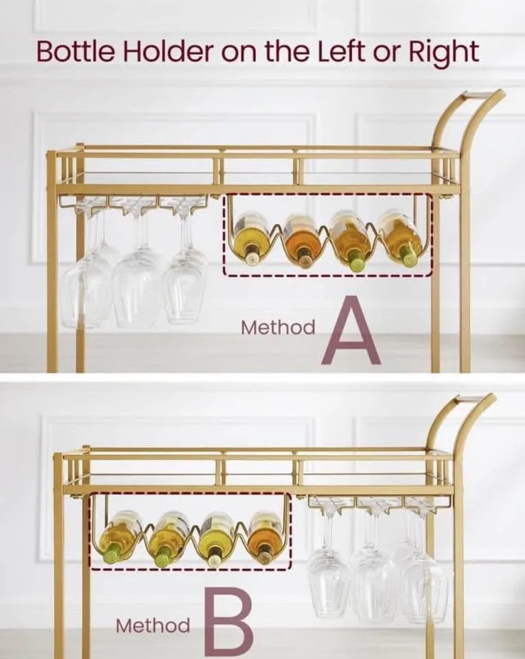 Gold Bar Cart – Serving Trolley with Mirrored Shelves image indicator(7)