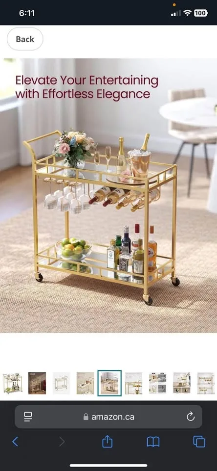 Gold Bar Cart – Serving Trolley with Mirrored Shelves image indicator(9)