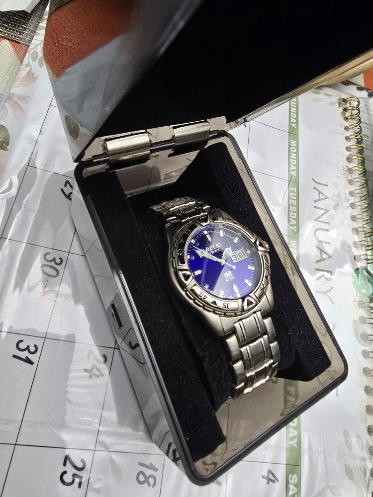 Relic Wet Watch Mens Blue Dial Day Date ZR11538 NIB - photo 3
