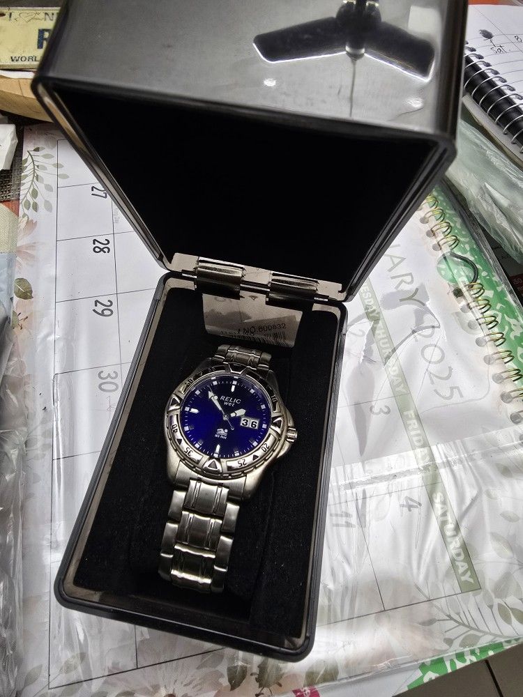 Relic Wet Watch Mens Blue Dial Day Date ZR11538 NIB - photo 4