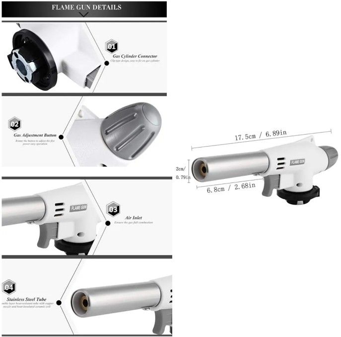Adjustable Butane Flame Gun Blow Torch Head w/ Electronic Trigge - photo 5