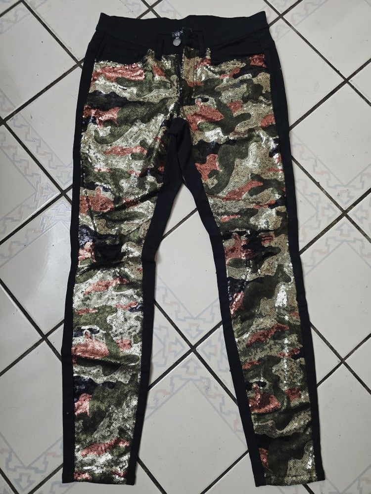 Venus Ladies Sequined Black Stretch Ankle Pants US Sz 4
