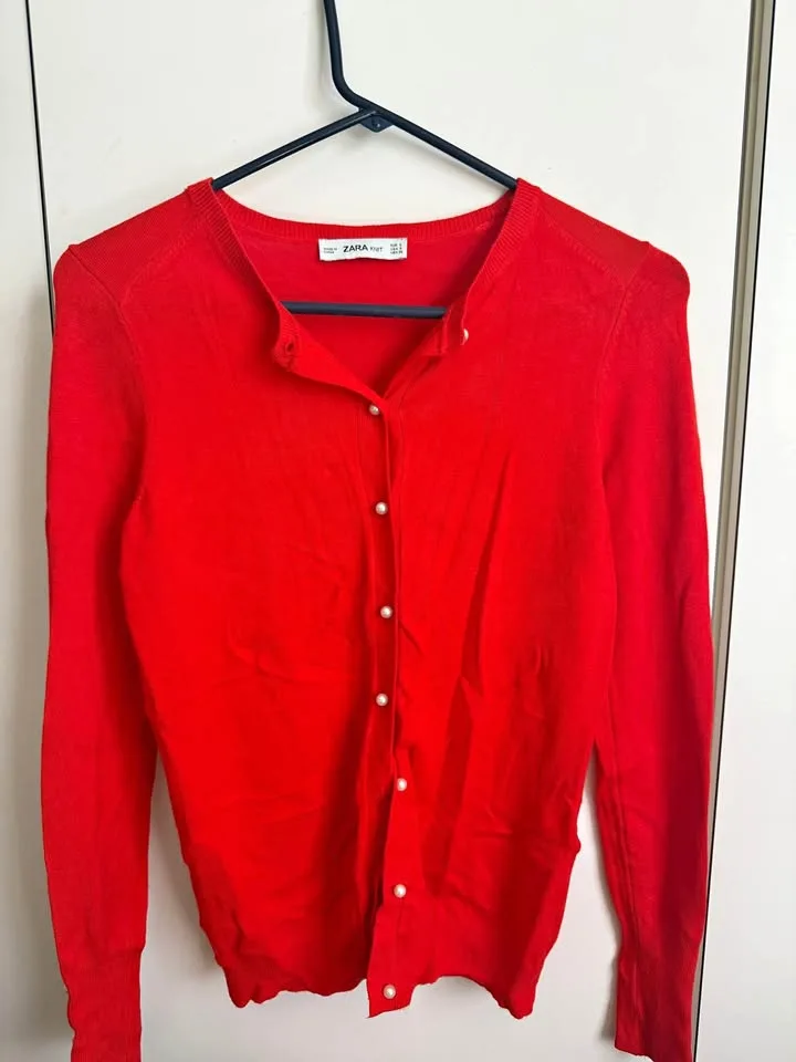Zara red pearl cardigan size S thumbnail
