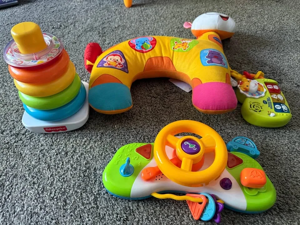 V tech or other branded toys for ages 6 months and up. Hardly us image indicator(3)