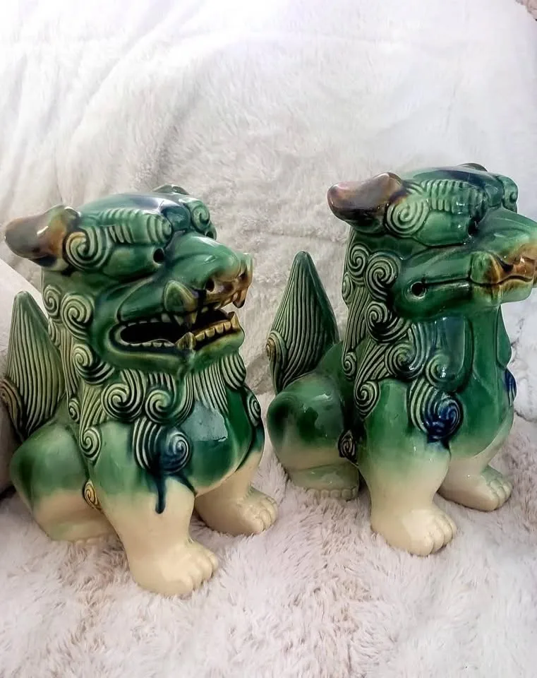 Vintage antique Chinese Asian ceramic Fu Foo Good Luck green dog image indicator(3)