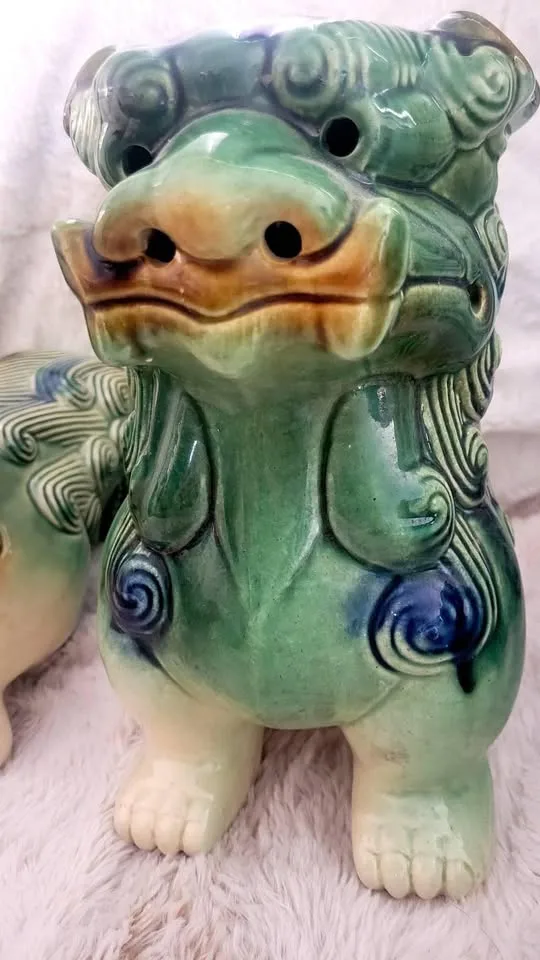 Vintage antique Chinese Asian ceramic Fu Foo Good Luck green dog image indicator(6)