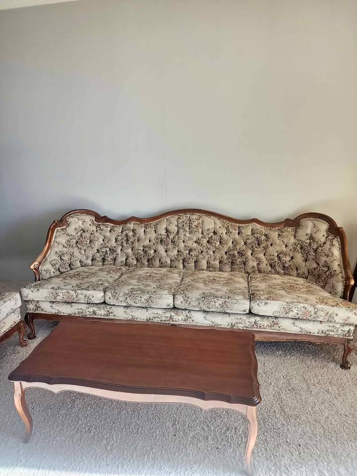 Vintage French Provincial Sofa, Armchair & Table