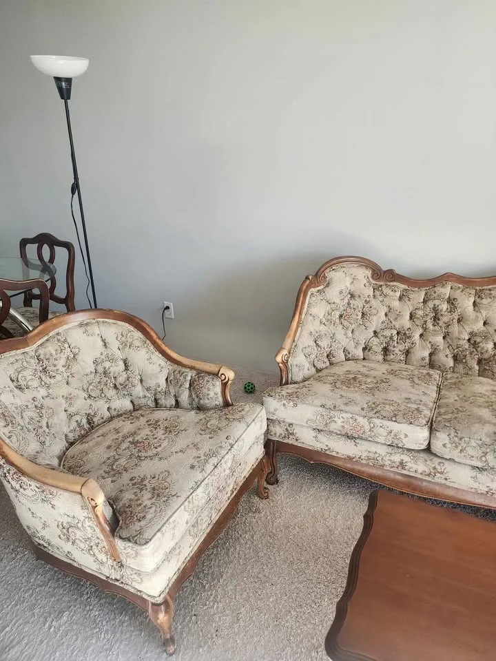 Vintage French Provincial Sofa, Armchair & Table image indicator(8)