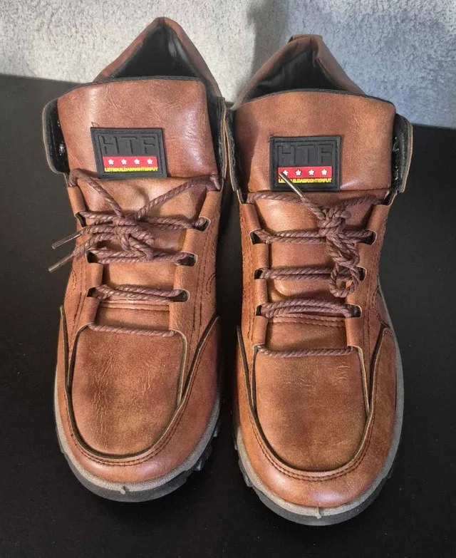 HTF Faux Leather High Top Boots Shoes Brown Size 9 thumbnail