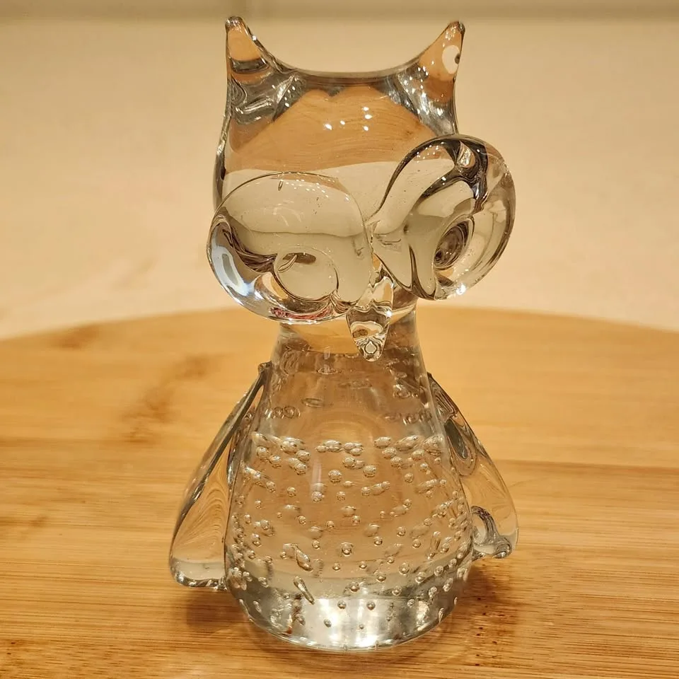 Clear Glass Owl with Big Eyes, Decorative, Paper Weight
