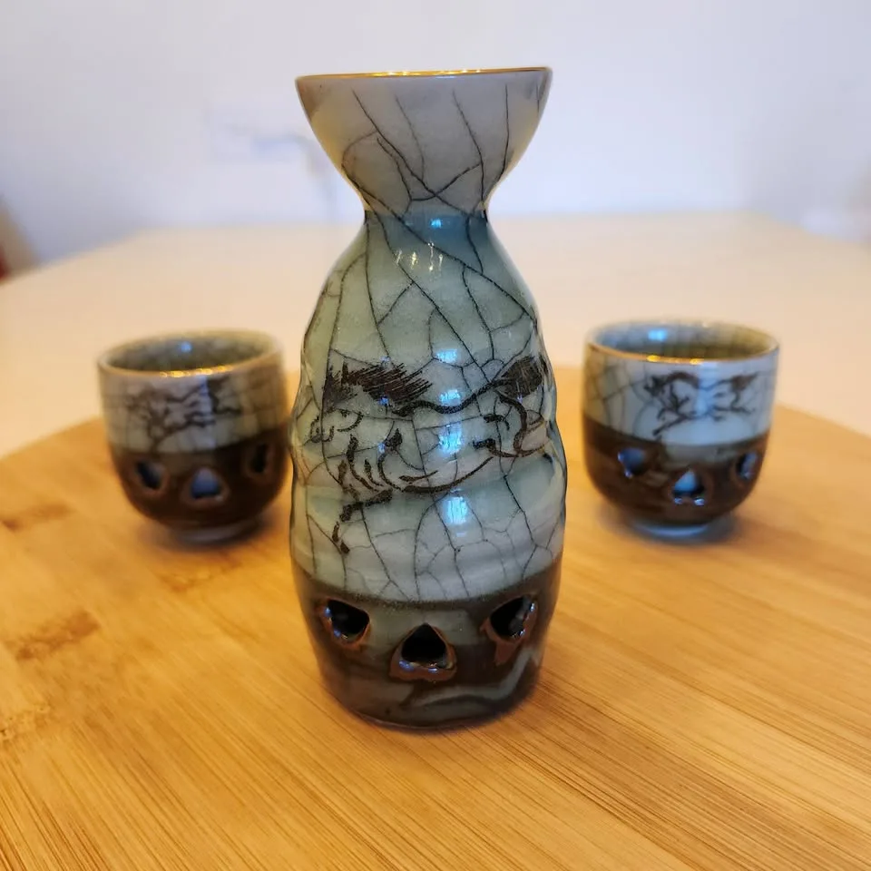 Sake Set #1, with Tokkuri and 2 Cups image indicator(3)
