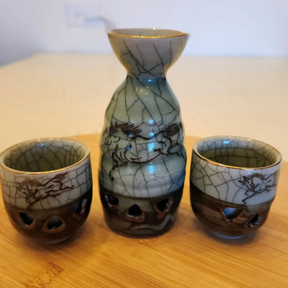 Sake Set #1, with Tokkuri and 2 Cups image indicator(7)