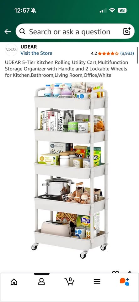 🛒 5-Tier Rolling Utility Cart – Perfect for Kitchen, Bathroom, P