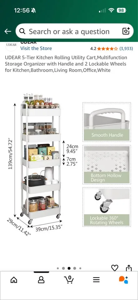 🛒 5-Tier Rolling Utility Cart – Perfect for Kitchen, Bathroom, P image indicator(3)