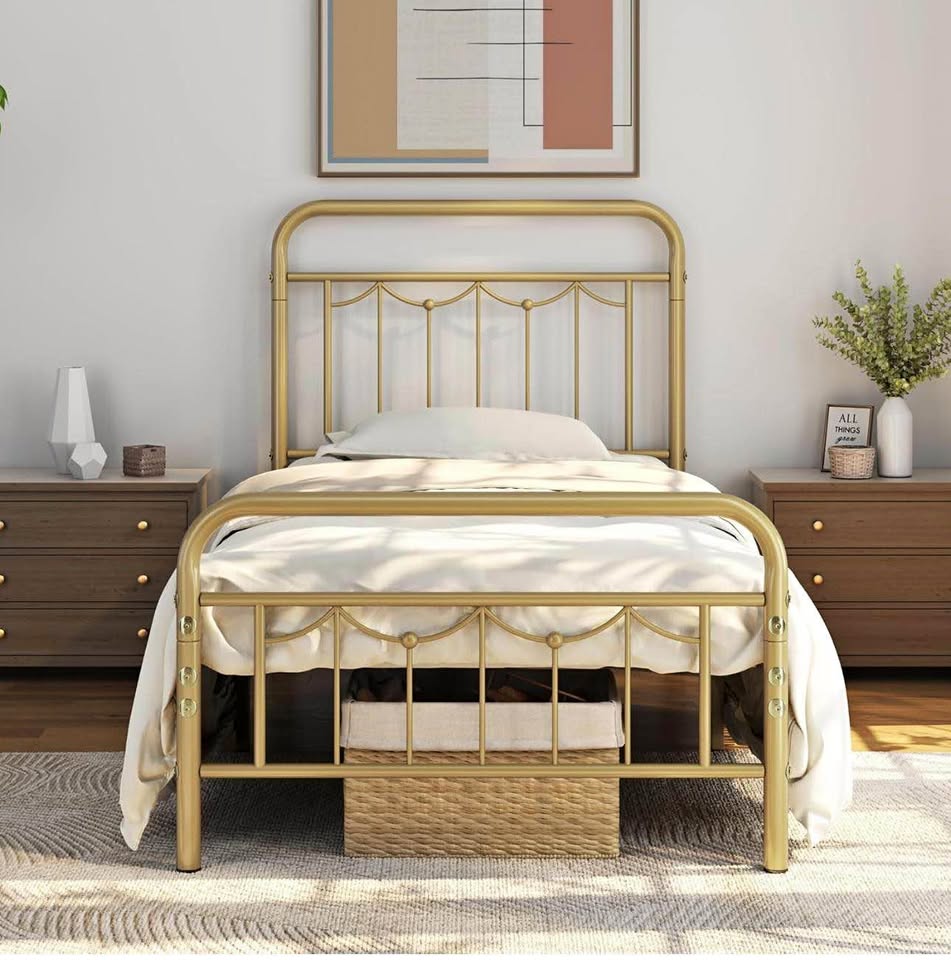 Twin Metal Bed Frame w/ Vintage Headboard & Footboard