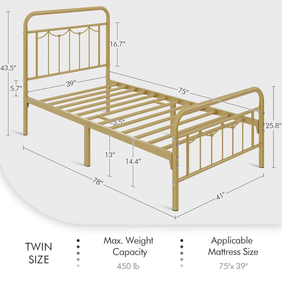 Twin Metal Bed Frame w/ Vintage Headboard & Footboard - photo 2