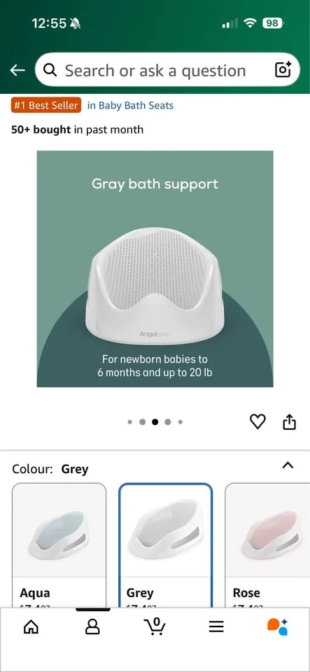 Angelcare Baby Bath Support – Grey (Gently Used) image indicator(2)