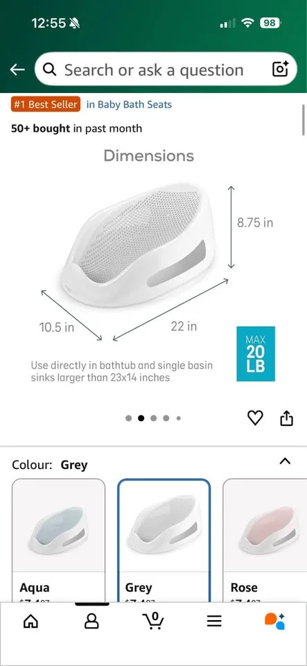 Angelcare Baby Bath Support – Grey (Gently Used) image indicator(4)