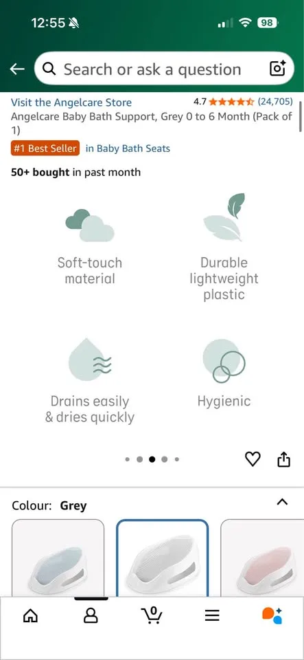 Angelcare Baby Bath Support – Grey (Gently Used) image indicator(7)