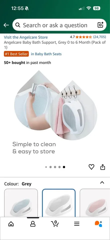 Angelcare Baby Bath Support – Grey (Gently Used) image indicator(8)