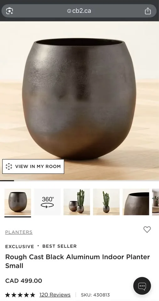 CB2 Rough Cast Black Aluminum Indoor Planter – Small image indicator(6)