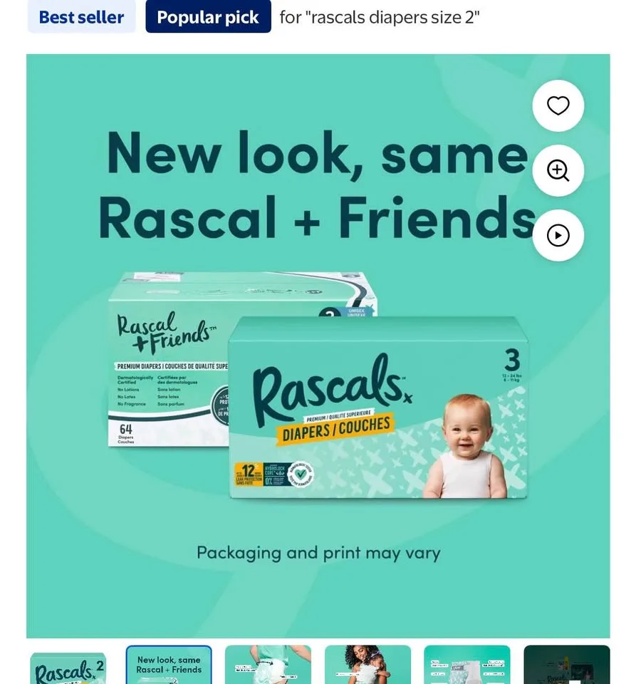 Rascals Premium Baby Diapers Size 2, 304 Count image indicator(2)