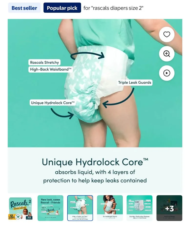 Rascals Premium Baby Diapers Size 2, 304 Count image indicator(5)