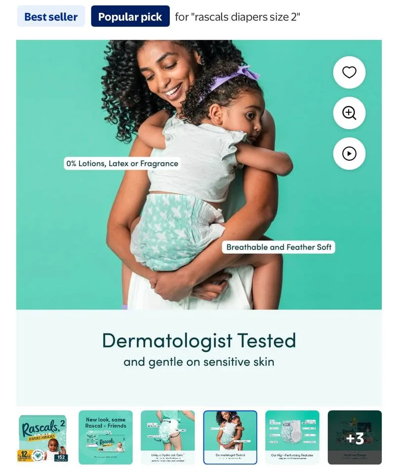 Rascals Premium Baby Diapers Size 2, 304 Count image indicator(6)