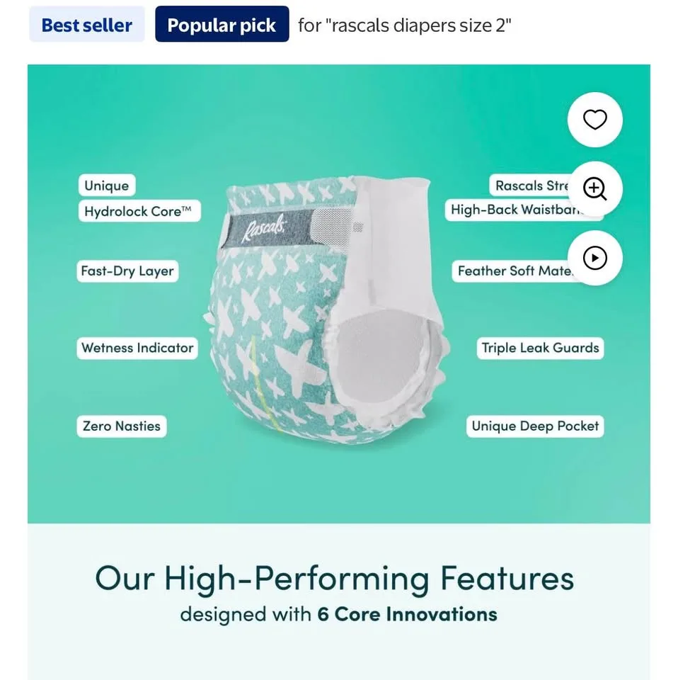 Rascals Premium Baby Diapers Size 2, 304 Count image indicator(7)